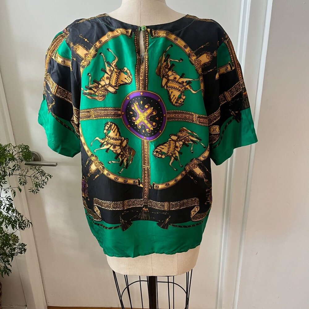 Vintage 80's STUNT‎ COLLECTION Equestrian Silk Top Size Medium - Picture 2 of 7